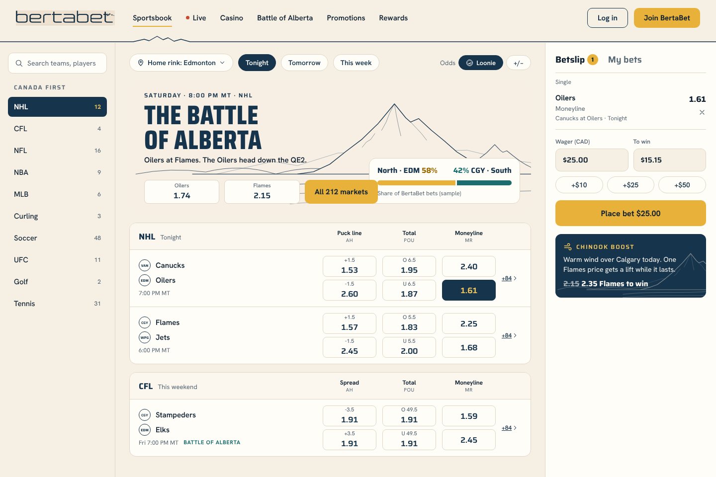 BertaBet sportsbook home page on desktop