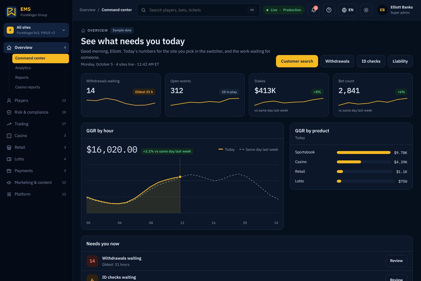 EMS command center in dark mode